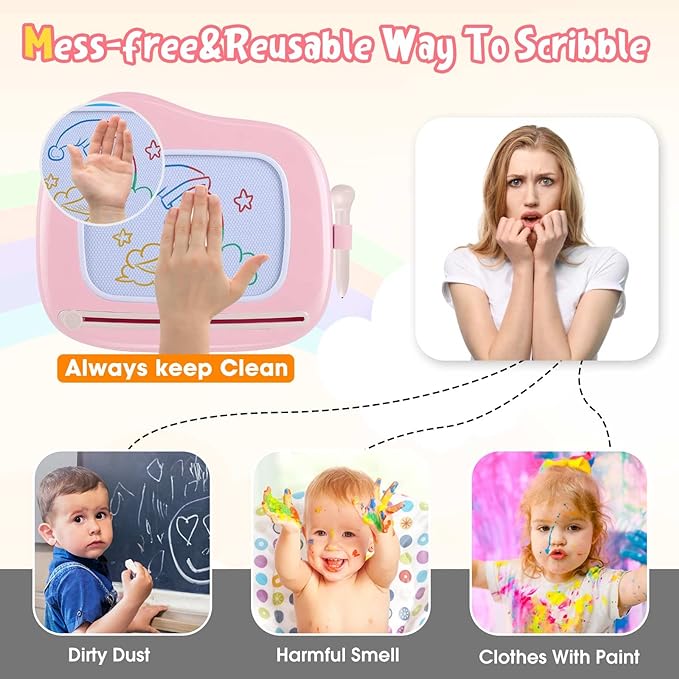 Smasiagon Magnetic Drawing Board for Kids- Girls Toys for Toddler 1-3 - Portable Doodle Board Educational Toys for Ages 2-4 - Birthday Easter Valentines Day Gift（Pink