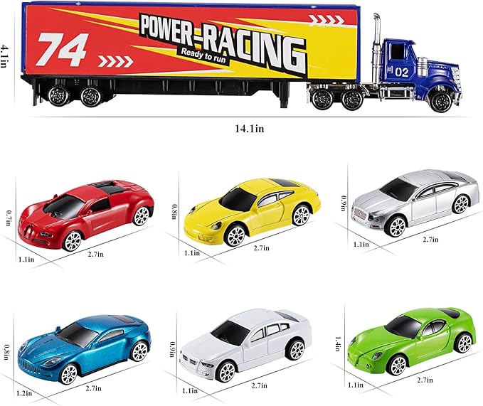 TEMI Diecast Racing Cars Toy Set w/Activity Play Mat, Truck Carrier, Alloy Metal Race Model Car & Assorted Vehicle Play Set for Kids, Boys & Girls