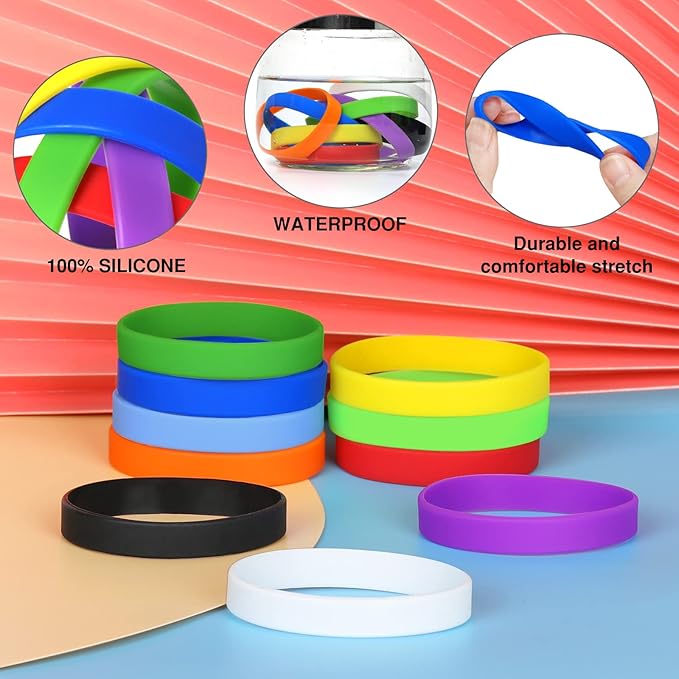 50 PCS Silicone Bracelets Wristbands for kid, Sports Rubber Elastic Wristband Bracelet for Party Decorations Favors Set Pack Red