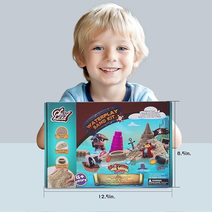 Waterplay Sand Kit - Pirate Adventure Sensory Sand for Water Play, Build Underwater Cities, 2.2lb Sand, Pirate Accessories, Molds, Gems, Tray & Tools, Toy Gift for Kids Ages 4+