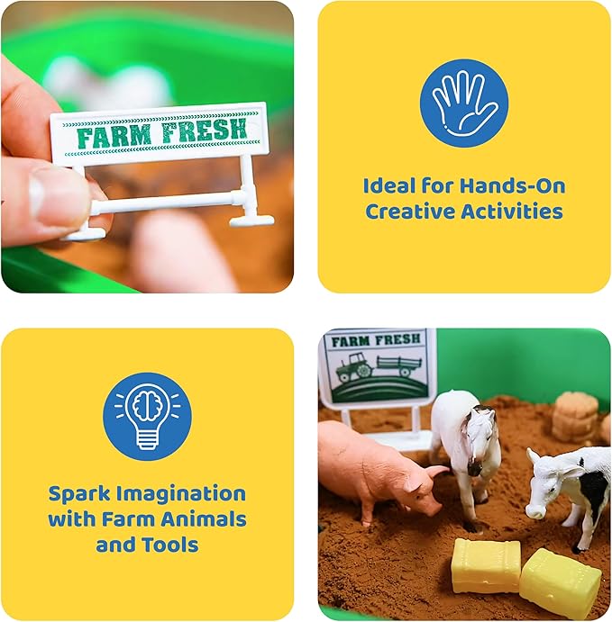 Dazmers Farm Animal Toys Sand Play Set - 28 Piece Farm Sand Playset for Kids - Includes Farm Animals, Tools, Play Sand - Fun Farm Activities for Kids - Ideal for Sensory and Creative Play