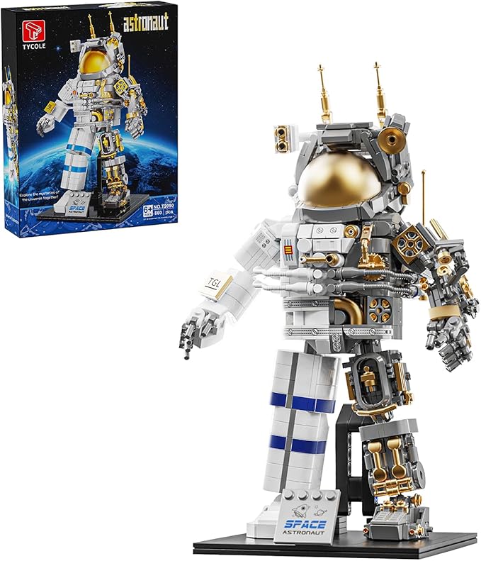 TYCOLE City Space Astronaut Building Toy Set -Translucent Classic Spaceman Model Building Block Set with Display Stand,Home or Office Decor,Idea Christmas Birthday Gift for Adults&Kids 8+ (860PCS)