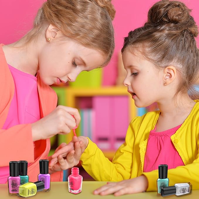 Nail Polish Kit for Kids Ages 7-12 Years Old，Nail Art Studio Set for Girls, Nail Dryer, Peeled-off Nail Polish, Glitter, Stickers, Gems, Manicure Salon Gift for Sleepover, Birthday, Christmas