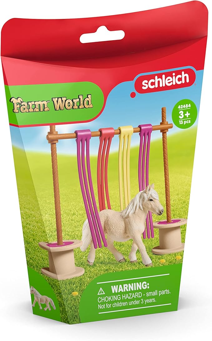 Schleich Farm World, Horse Toy for Girls and Boys, Pony Curtain Obstacle Playset with Horse Figurine 11-piece set, Ages 3+