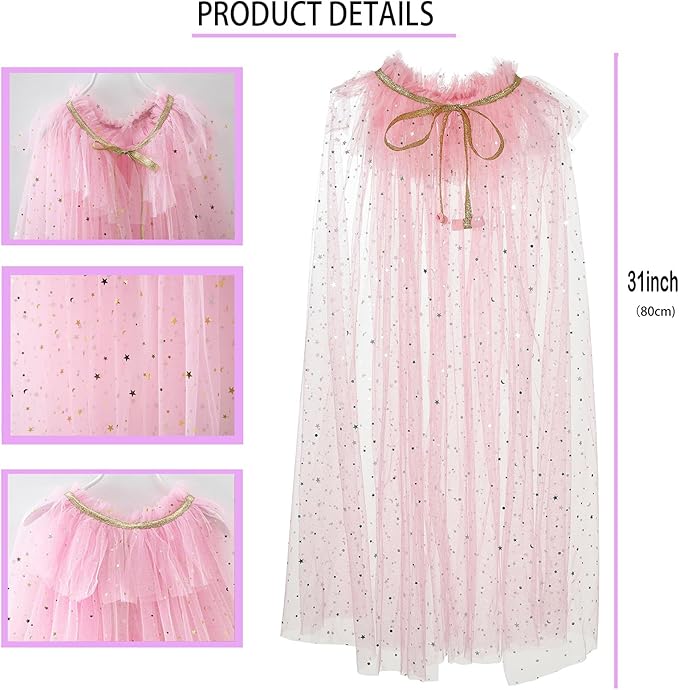 Princess Cape Set Dress Up Accessories Party Cosplay Cloak Costumes with Tiara Crown Wand Wig Golves for Little Girls