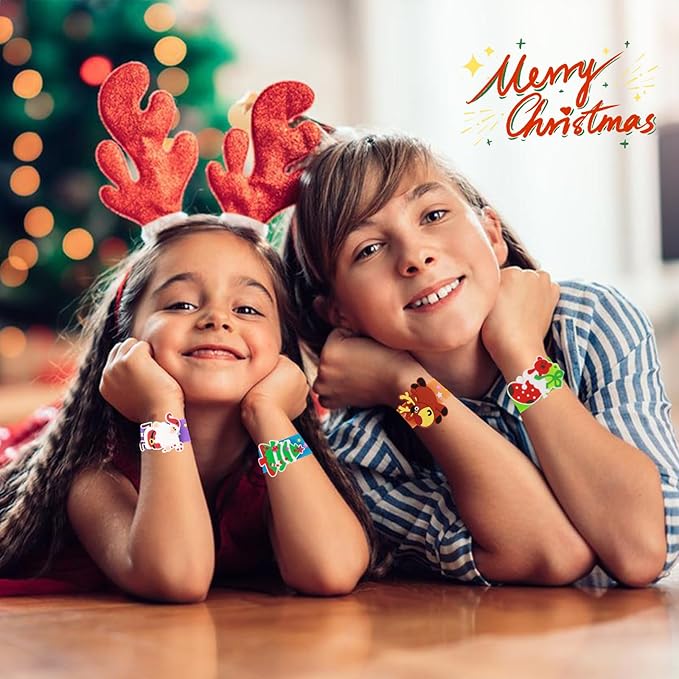 Welkin 6PCS Christmas Slap Bracelets For Kids,Colorful Silicone Bracelet, Soft and Safe Slap Bracelets Party Decorations Favors，Kids Christmas Party Gift