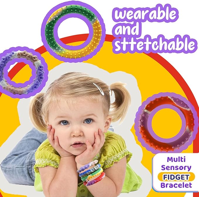 48pcs Random ColorSensory Fidget Toys for Kids Adults ， Stretchy Fidget Bracelet &Texture & Calming Autism Sensory Toys for Special Needs Autistic Children &Calm Down Toy for Toddler Girls Boys