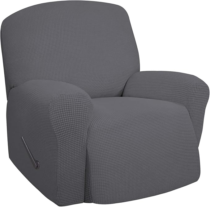 Easy-Going Recliner Stretch Sofa Slipcover Sofa Cover 1 Piece Furniture Protector Couch Soft with Elastic Bottom Kids,Polyester Spandex Jacquard Fabric Small Checks(Oversize Recliner,Gray)