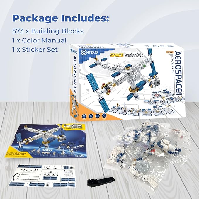 Contixo BK07 Space Station STEM Building Block Set - 12-in-1 Aerospace Exploration Kit with 573 PCS for Kids Ages 6-12, Creative Learning Construction Toy