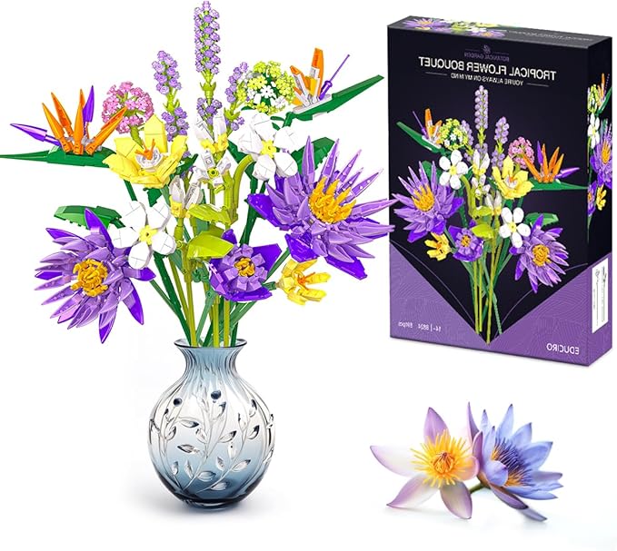 BIGEARN Flower Building Toy Set for Adults, 891 PCS Bouquet Building Set with 13 Unique Stems for Home Decor, Ideal Gift for Any Occasion