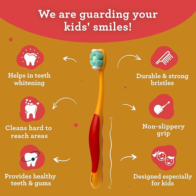 GuruNanda Butter On Gums Kids Toothbrush - 4 Pack Extra Soft Bristles Toothbrush for Kids, Multi-Colored & Fun to Use for Beginner Cleaning - Ergonomic Grip Handle - BPA & Cruelty-Free (Age 3+)