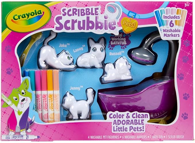 Crayola Scribble Scrubbie Pets Tub Set, Washable Pet Care Toy, Reusable Animal Toys for Girls & Boys, Gifts for Kids, Ages 3, 4, 5