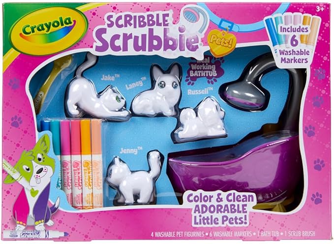 Crayola Scribble Scrubbie Pets Tub Set, Washable Pet Care Toy, Reusable Animal Toys for Girls & Boys, Gifts for Kids, Ages 3, 4, 5