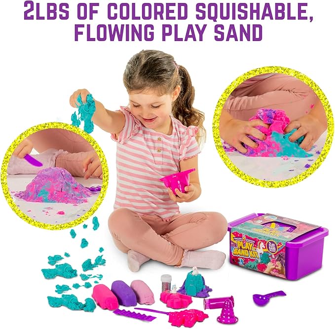 GirlZone Unicorn Sensory Bin Kingdom Sand Art Kit, 2lbs Moldable Colored Sand, 7 Tools for Kids, Rainbow Sand, Imaginative Playtime, Sensory Fun, Ideal Birthday & Holiday Gifts for Girls on Easter