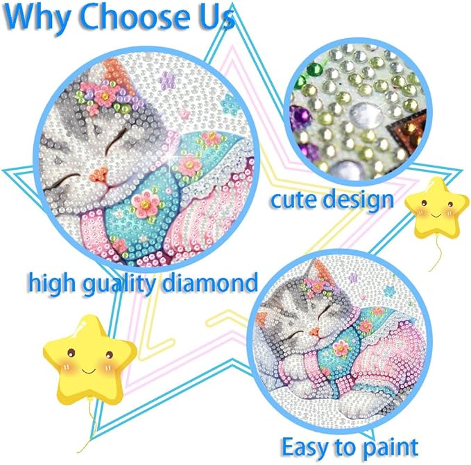 FQOVKYN 4 Packs Cute Animals Diamond Art Kits for Kids, DIY Cartoon Small Diamond Painting Kits for Kids Age 6-12, Diamond Art and Crafts Kits for Girls Boys Birthday Gift(6 * 6inch)