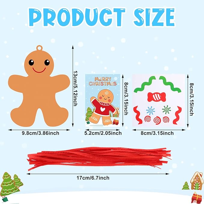 Eaasty 45 Sets Legend of The Gingerbread Craft for Kids Christmas Gingerbread Man DIY Create Your Own Gingerbread Man Ornament Self Adhesive Sticker Making Kit for Kids Christmas Home Activities