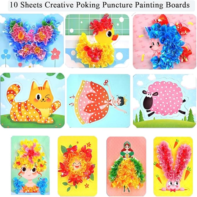 Creative Puzzle Puncture Painting Poke Art DIY Toys,Poking Painting Fabric Art Frenzy Paper Craft Kit Creative Toys DIY Arts Craft Kit Fashion Design Drawing Book with Watercolor Painting (B)