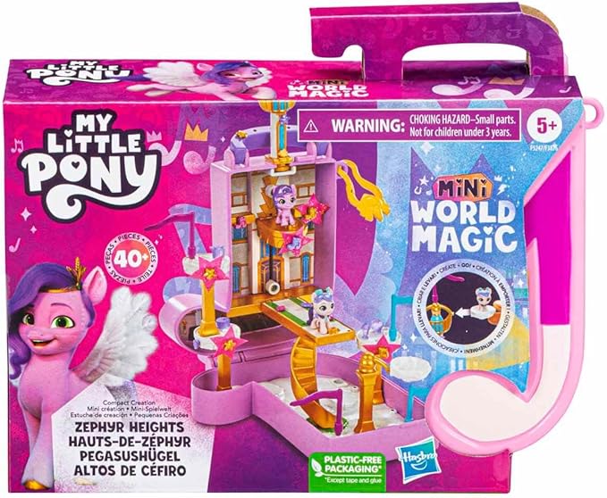 My Little Pony Mini World Magic Compact Creation Zephyr Heights Toy, Buildable Playset with Princess Pipp Petals Pony for Kids Ages 5 and Up