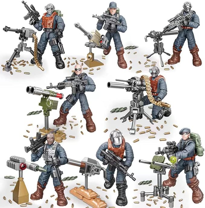 8 PCS Building Block City Policeman Action Mini-Figures with Multiple Military Weapons Accessories SWAT Model Equipment Assembly Building Toys Party Favors Gift for Boys