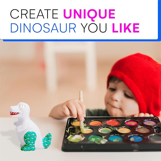 Neliblu 3D Dinosaur Toys Painting Kit - Paintable Dinosaur Figurine DIY Arts and Crafts Set - Painting Set for Kids, Dinosaur Party Favors - Dinosaur Painting Kit, Creativity Gifts for Boys and Girls