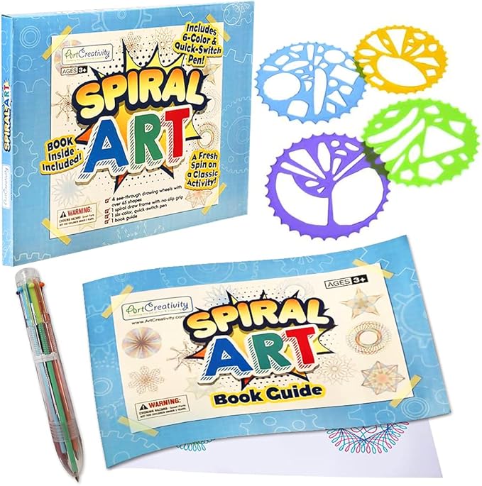 ArtCreativity Spiral Drawing Art Set for Kids - 7 Piece Kit - Includes 6-in-1 Color Pen, Drawing Templates and Sketching Pad - Unique Arts and Craft Supplies - Great Gift for Boys and Girls