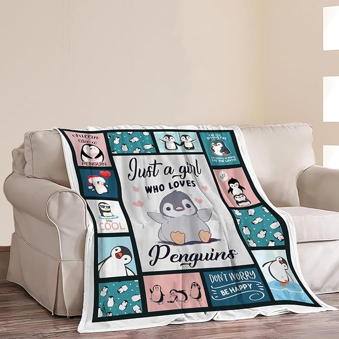 Penguin Blanket Gifts for Boys Girls Women Kids Adults Penguin Lover Blue Ice Antarctic Cute Animals Throw Blanket Soft Cozy Fleece Plush Warm Flannel Bedding Blanket for Couch Sofa Chair 40"X50"