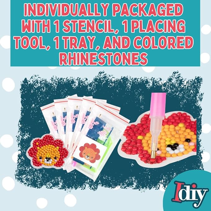 SCS Direct Kid's Birthday Party Diamond Gem Painting Craft Favor Kits -Zoo Buddies- 20 Individually Packaged, All-in-One Packs for Boys & Girls -Fun & Unique Gem Classroom Art Project Activity Gift