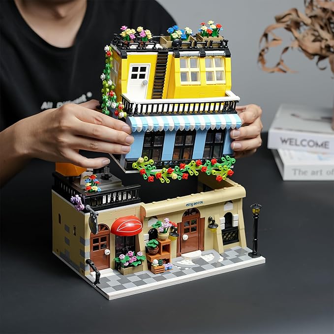 ENJBRICK Flowers City Hotel House Building Kit for Adutls, Creator Building Toy Set with Apartmant and Shops for Girls and Adults 1464 pcs