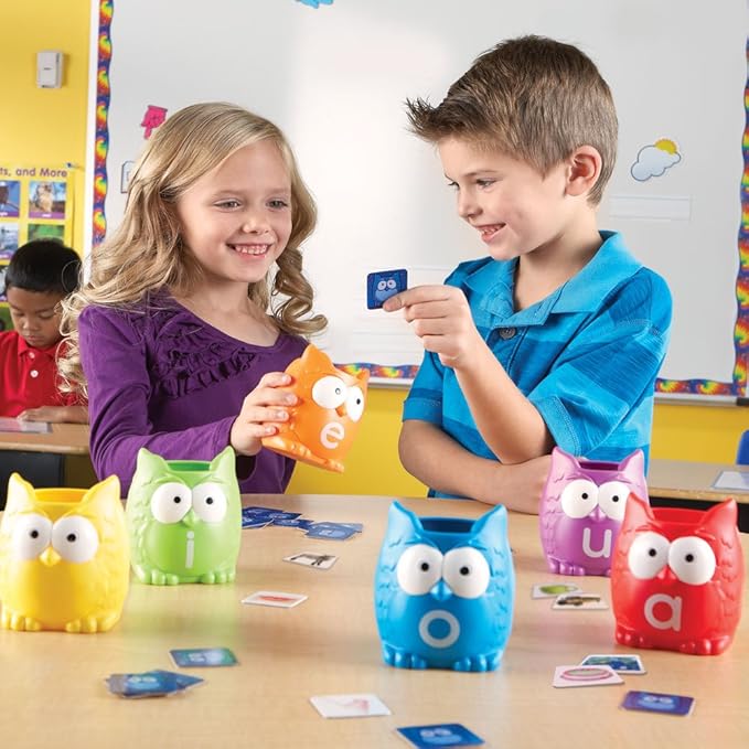 Learning Resources Vowel Owls Sorting Set, Word Recognition, Assorted Colors, Set of 6, Ages 5+