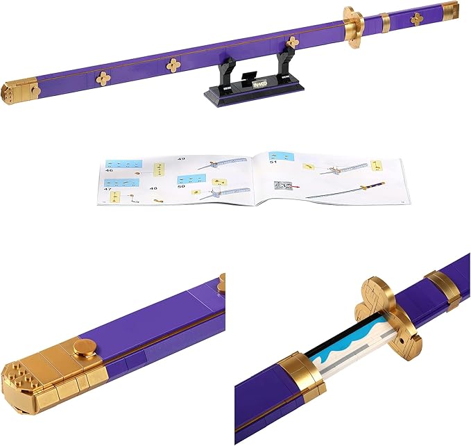 HI-REEKE Cosplay Anime Swords Building Blocks Kit 1 Piece Roronoa Zoro Enma Yamato Sword Model Samurai Katana Toys for Adult -936PCS Luminous