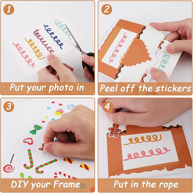 chiazllta 30 Packs Christmas Picture Frame Craft Kits for Kids, Xmas DIY Gingerbread Candy Craft Holiday Art Favor Home Class Game Activities for Kindergarten Preschool