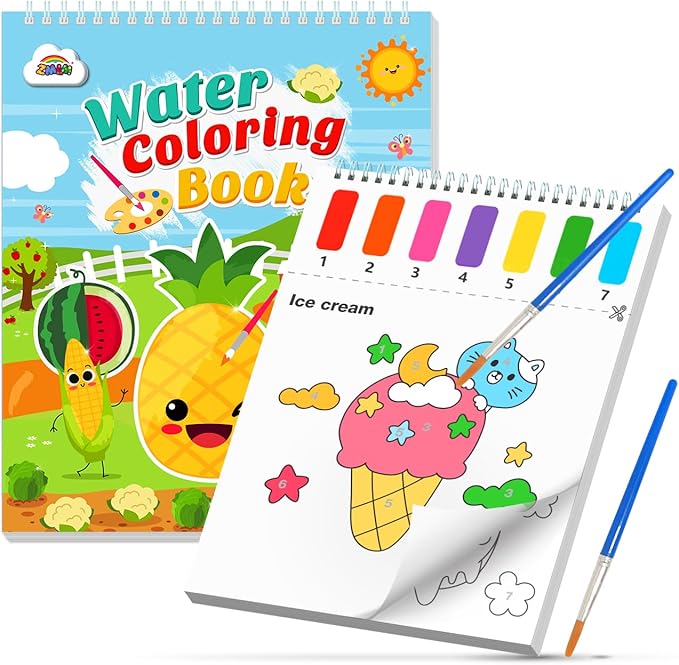 ZMLM Paint with Water Books for Kids - Easter Basket Stuffers Mess Free Coloring Activity for Toddlers - Arts & Crafts Gifts Toys for Valentines Birthday Christmas Boy Girls Ages 4 5 6 7 8(Food)