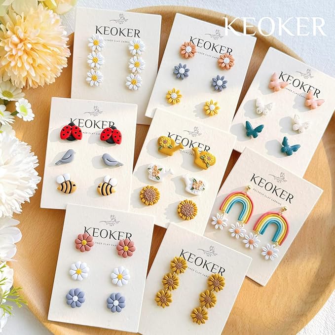 Keoker Spring Clay Cutters,12 Spring Polymer Clay Cutters, Flower Clay Cutters, Spring Clay Cutters for Polymer Clay Jewelry, (A)