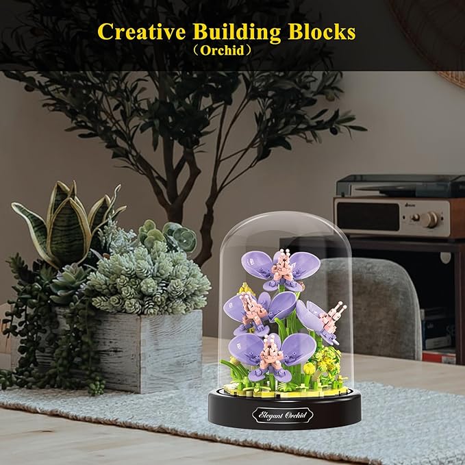 Orchid Flower Building Set for Adult,Mini Artificial Plant Bonsai Tree Friend Set,Botanical Collection Gift for Kids,Flower Kit Building Block,Valentines New Year Birthday Gift for Women Girl