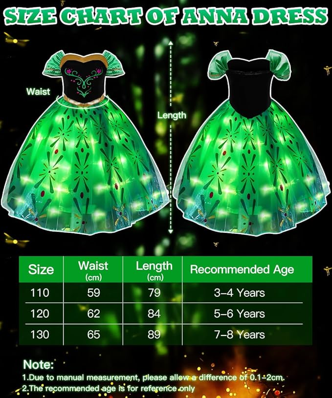 TOLOYE Princess Dresses for Girls, Light Up Elsa Anna Frozen Dress Up with Accessories for Birthday Halloween Carnival