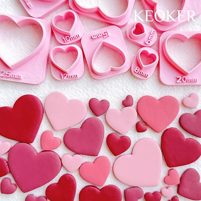 Keoker Heart Clay Cutter, Valentines Polymer Clay Cutters for Earrings Making, Heart Shape Polymer Clay Cutter, 7 Size Polymer Clay Cutters Hearts.