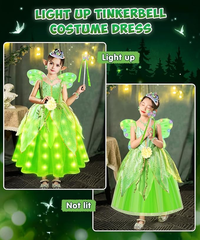 TOLOYE Princess Dress Up for Girls, Princess Costume for Girls Light Up with Accessories for Halloween Carnival Cospaly