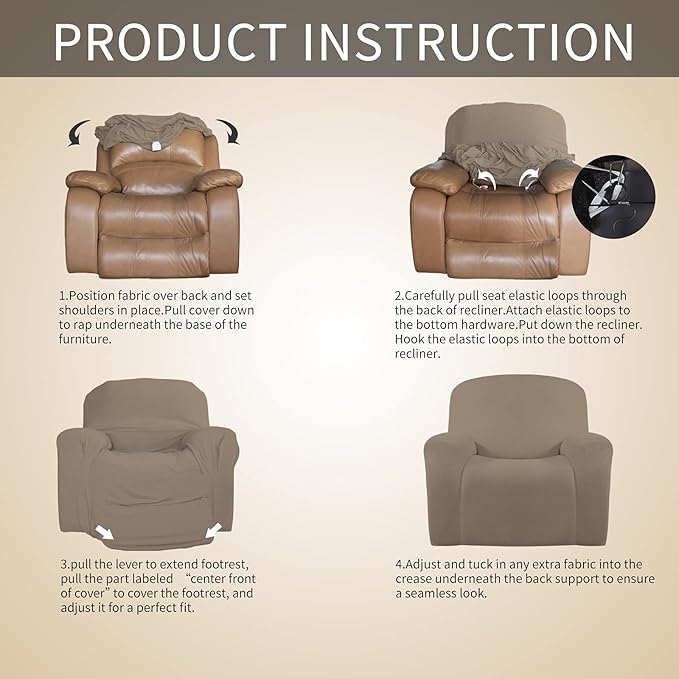 Easy-Going Oversized Recliner Stretch Sofa Slipcover Sofa Cover 1 Piece Furniture Protector Couch Soft with Elastic Bottom Kids,Polyester Spandex Jacquard Fabric Small Checks(Oversize Recliner,Camel)