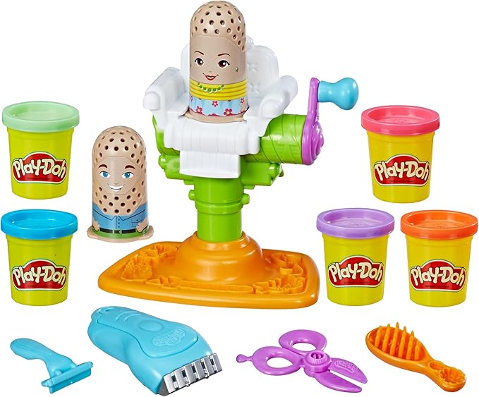 Play-Doh Buzz 'n Cut Fuzzy Pumper Barber Shop Set, Electric Buzzer, 5 Colors of 2-Ounce Cans, Preschool Toys, Christmas Gifts Girls & Boys, Ages 3+ (Amazon Exclusive)
