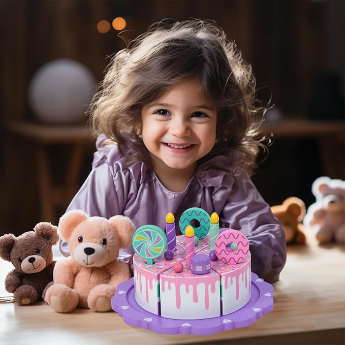 Toddler Cake Toys for Toddlers 1-3,Wooden Pretend Play Food Fake Birthday Cake,Tea Party Learning Kitchen Gift Toy for Boys Girls (Cookies Cake)