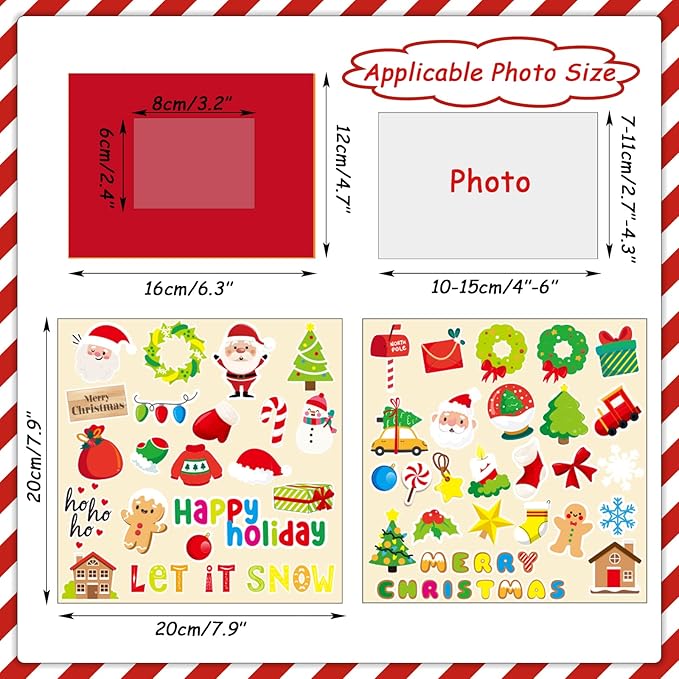 chiazllta 30 Packs Christmas Picture Frame Craft Kits for Kids Holiday DIY Craft Gingerbread Candy Santa Reindeer Xmas Art Favor Home Classroom Game Activities
