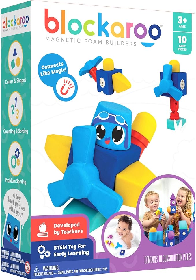 Magnetic Foam Blocks - STEM Preschool Toys for Children, Toddlers, Boys and Girls, The Ultimate Bath Toy - Airplane Set, Bath Building Blocks, Engineering Toys for Kids 3-6