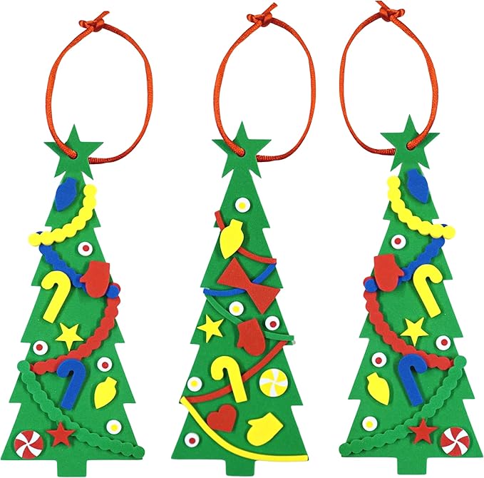 4E's Novelty 24 Pack Christmas Tree Ornament Craft for Kids, 516Pcs Bulk Foam Self Adhesive Individually Wrapped, Christmas Crafts for Kids Ages 4-8, 3-12, Toddler Holiday DIY Classroom Activities