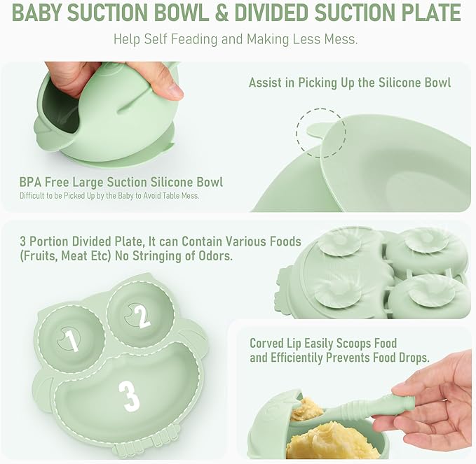 Baby Weaning Set, Silicone Baby Feeding Set(10 Pcs), Toddler Weaning Set with Adjustable Bib, Suction Bowl, Plate, Fork, Spoon, Water & Snack Cup Kit, Baby Led Weaning Kit for Babies and Kids