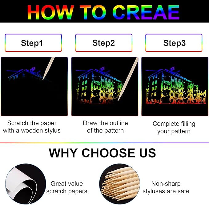 Minyaluck Rainbow Scratch Art Paper Sets 100 pcs Magic Scratch Off Paper Sheets for Age 3-12 Kids Girl Boy Gift for Children Birthday Party Valentine Favor Game Activities DIY Classroom Interaction