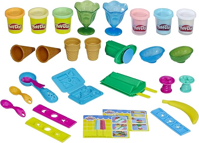 Play-Doh Kitchen Creations Ice Cream Party Set, 22 Tools & 6 Colors, 2-Ounce Cans, Preschool Toys, Easter Gifts for Girls & Boys, Ages +3 (Amazon Exclusive)