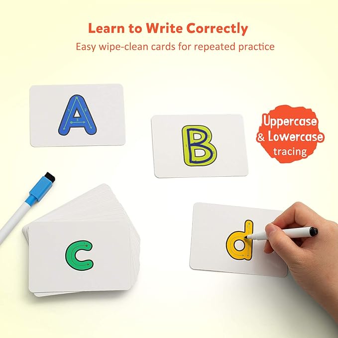 Coogam Reading & Spelling Learning Toy, Wooden Letters Flash Cards Sight Words Matching ABC Alphabet Recognition Game Preschool Educational Tool Set for 3 4 5 Years Old Boys and Girls Kids