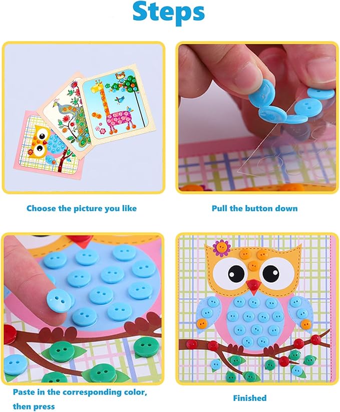 WYNAKESHU 12PCS Button Sticker Drawing Mosaic Sticker Art Kits for Kids Button Art Sticky Button Preschool Art Class Toys Early Education Gift for Girls Boys Over 3 Years