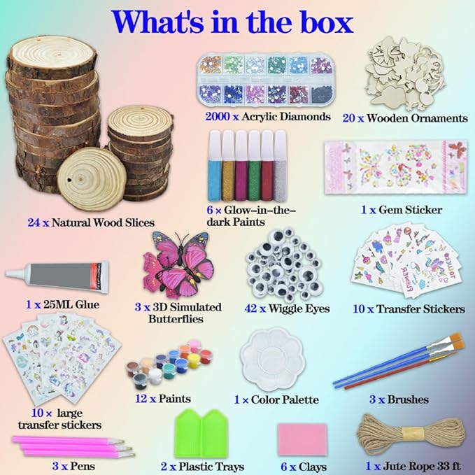 Quimoy Christmas Crafts for Adults, 24 Pcs DIY Christmas Ornaments Kits, Arts and Crafts Kits for Kids Adults, Wooden Painting Crafts, Christmas Wood Ornaments for Crafts