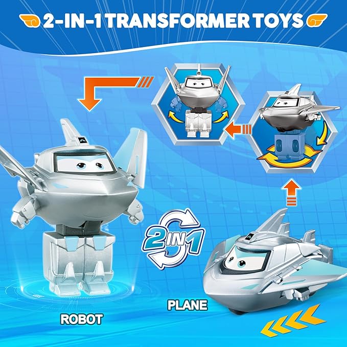 Super Wings Transformer Toys, 2 in Traver Robot Transformer Action Figures, 2-in-1 Mode Robot Transformer Toys for Boys Girls 4-6 6-8, Fun Plane Toys for Boys Toddlers Kids Age 3 4 5 6 7 8